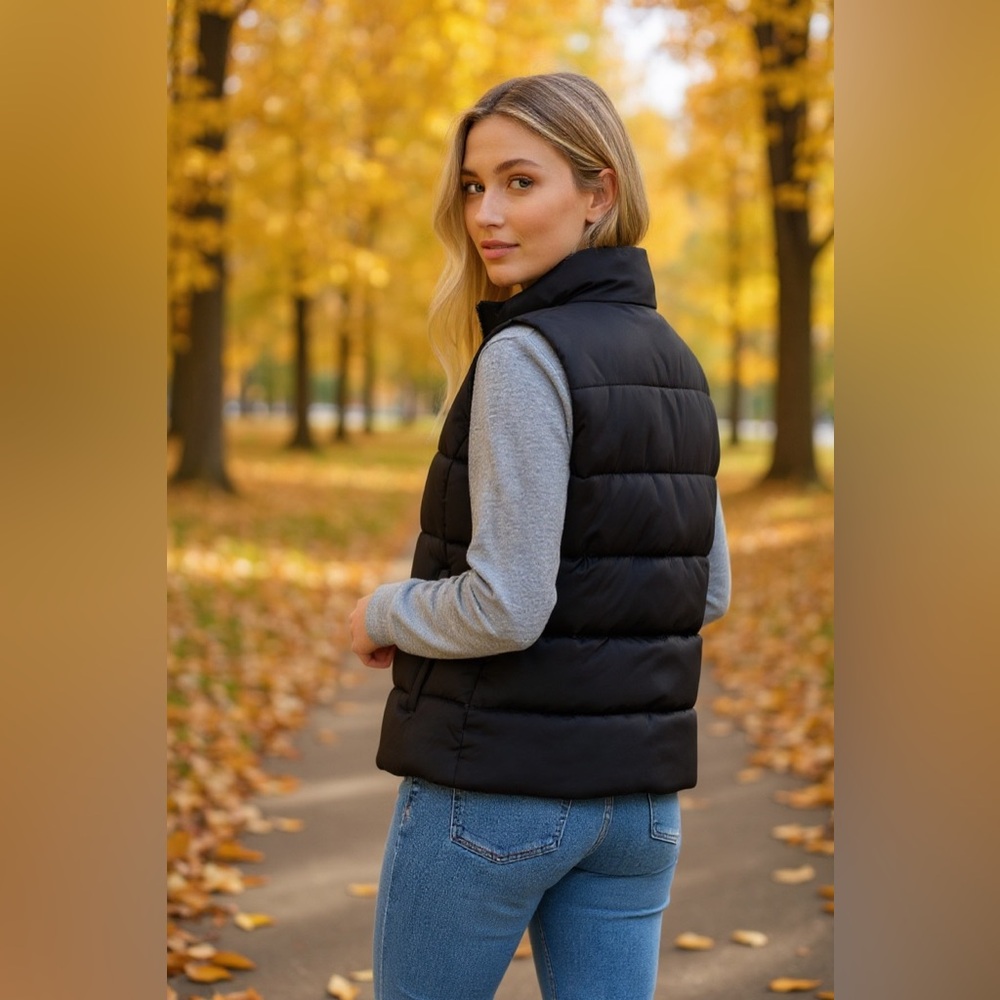 GAP ColdControl Black Puffer Vest Women’s L NWT Water Resistant - Picture 9 of 15